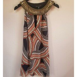 New Sheri Bodell Women Silk Beaded Keyhole Neck Egyptian Style Dress Small Multi